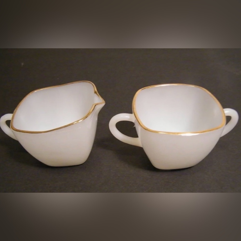 MCM Fire King Charm White Milk Glass Creamer Sugar